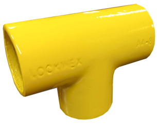 Powder Coated Long Tee Clamp Lockinex Yellow RAL 1023 42.4mm Dia