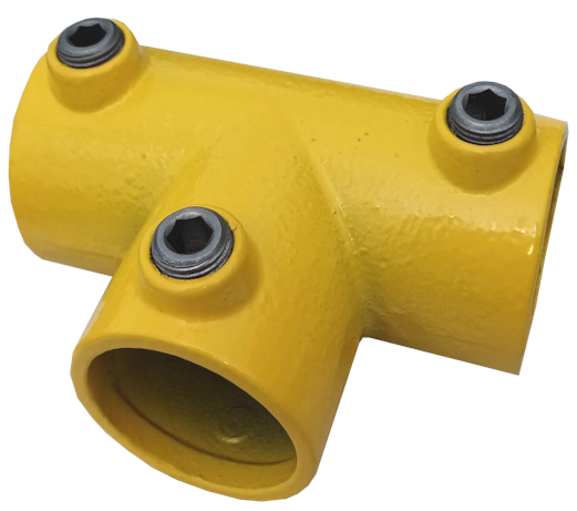 A04 (104) Powder Coated Long Tee Clamp Lockinex Yellow RAL 1023 42.4mm Dia