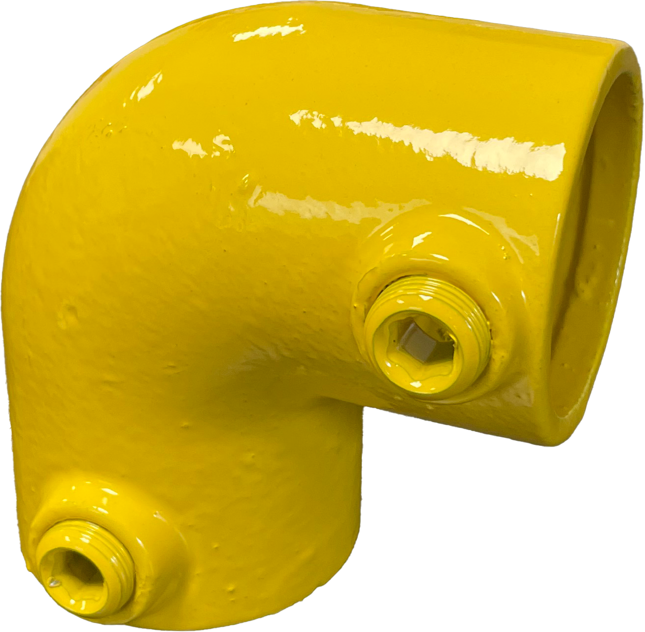 Powder Coated 90 Degree Elbow Clamp Lockinex Yellow RAL 1023 42.4mm Dia