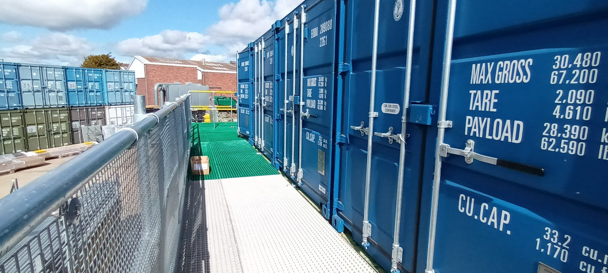 Linear Shipping Container Access Platform A Complete Walkway, Stair & Pallet Gate System for Double-Stacked Shipping Containers
