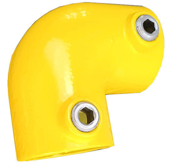A06 (125) Powder Coated 90 Degree Elbow Clamp Lockinex Yellow RAL 1023 42.4mm Dia