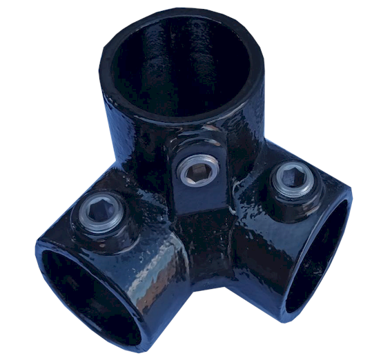 A18 (128) Powder Coated 3 Way Corner Powder coated key clamp Lockinex Black RAL 9005 42.4mm Dia