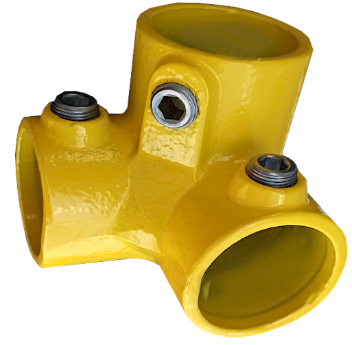 A18 (128) Powder Coated 3 Way Corner Lockinex Yellow RAL 1023 42.4mm Dia