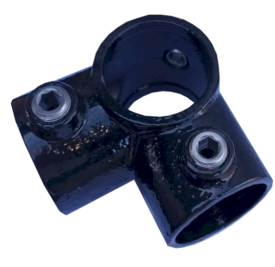 A20 (116) Powder Coated 4 Way Corner Powder coated Key Clamp Lockinex Black RAL 9005 42.4mm Dia